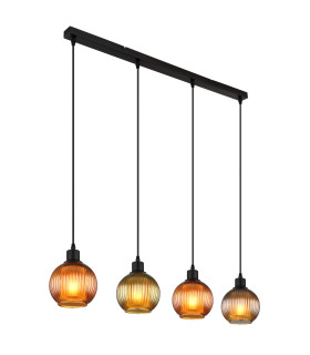 Zumba Bar Pendant Ceiling Light Matt Black Balls Glass Shade 4x E27-1