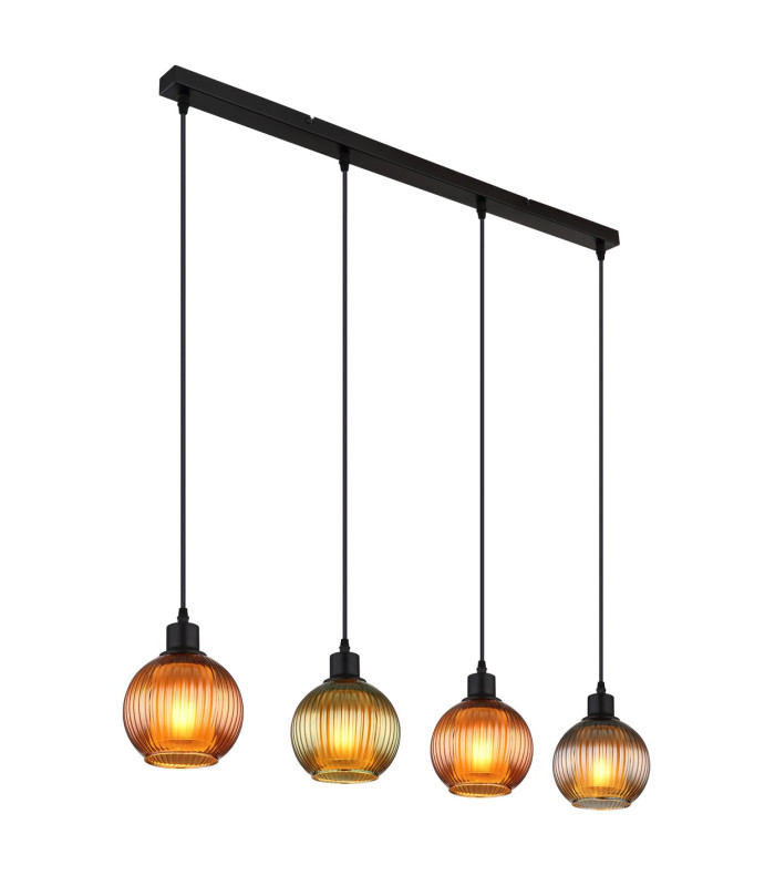Zumba Bar Pendant Ceiling Light Matt Black Balls Glass Shade 4x E27-1