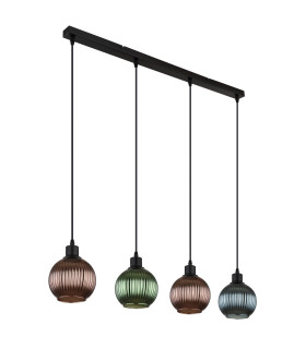 Zumba Bar Pendant Ceiling Light Matt Black Balls Glass Shade 4x E27-2
