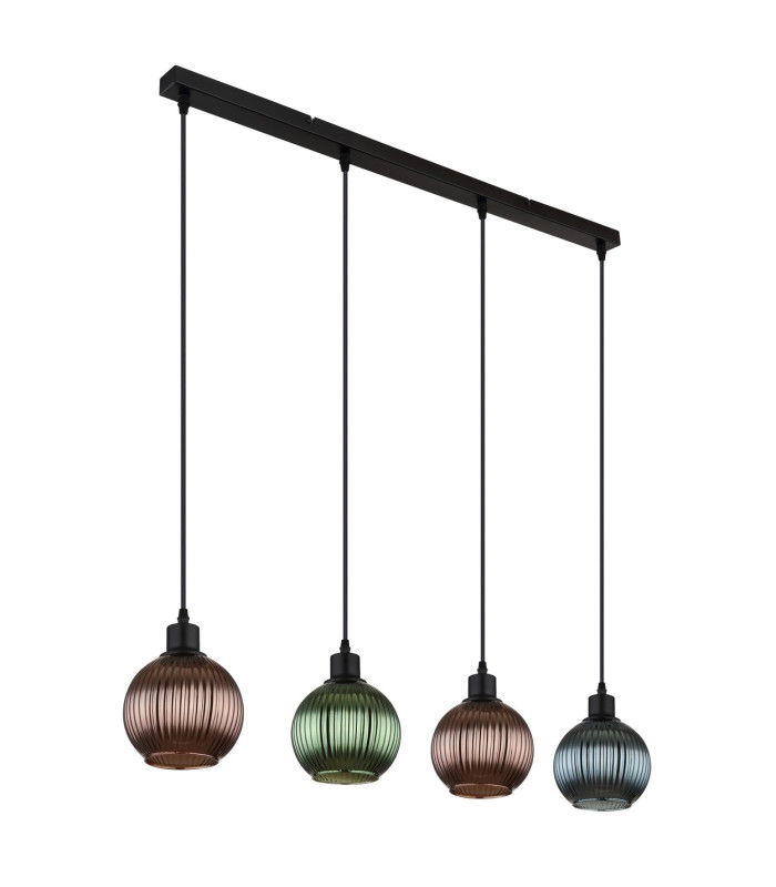Zumba Bar Pendant Ceiling Light Matt Black Balls Glass Shade 4x E27-2