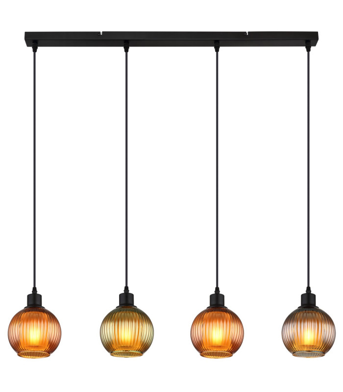 Zumba Bar Pendant Ceiling Light Matt Black Balls Glass Shade 4x E27-3