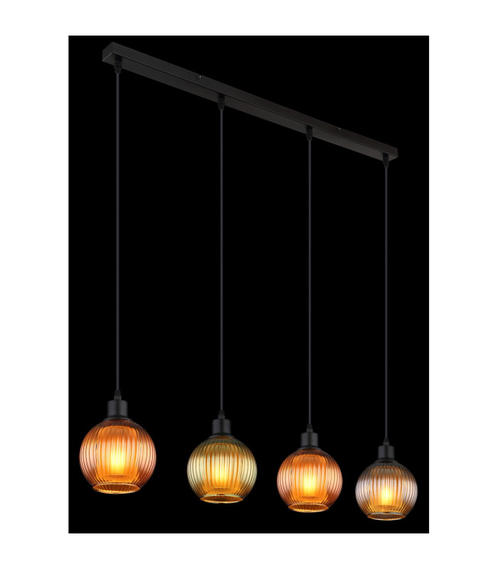 Zumba Bar Pendant Ceiling Light Matt Black Balls Glass Shade 4x E27-5