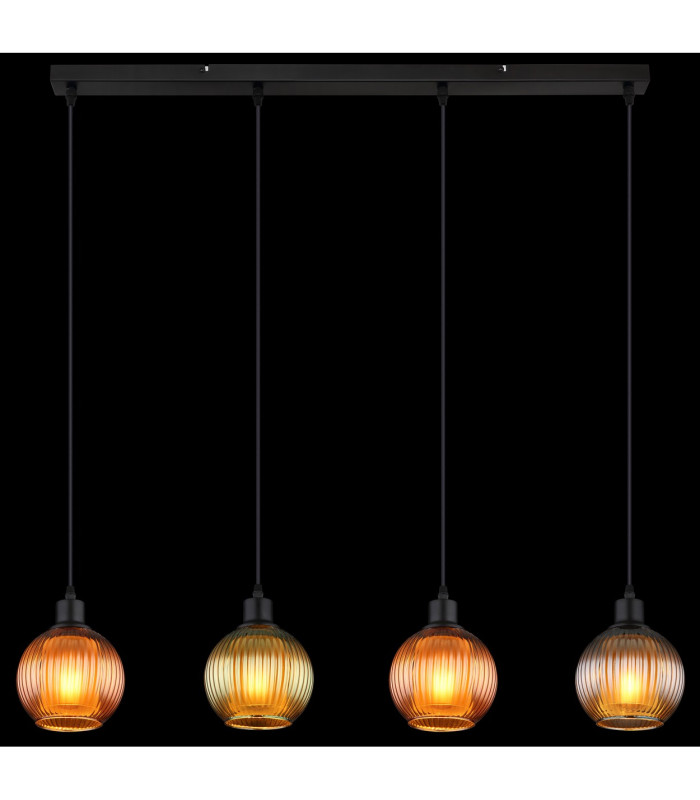Zumba Bar Pendant Ceiling Light Matt Black Balls Glass Shade 4x E27-6