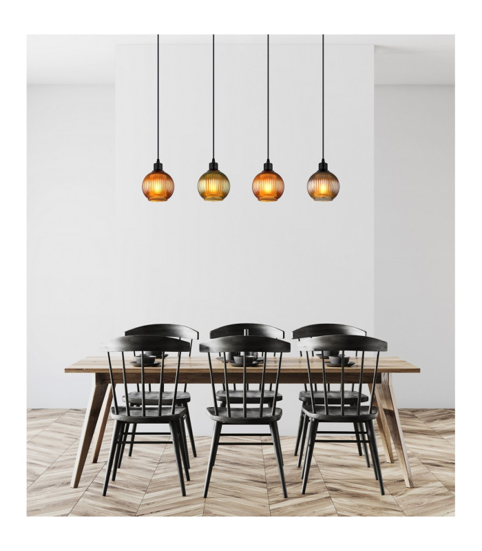 Zumba Bar Pendant Ceiling Light Matt Black Balls Glass Shade 4x E27-7