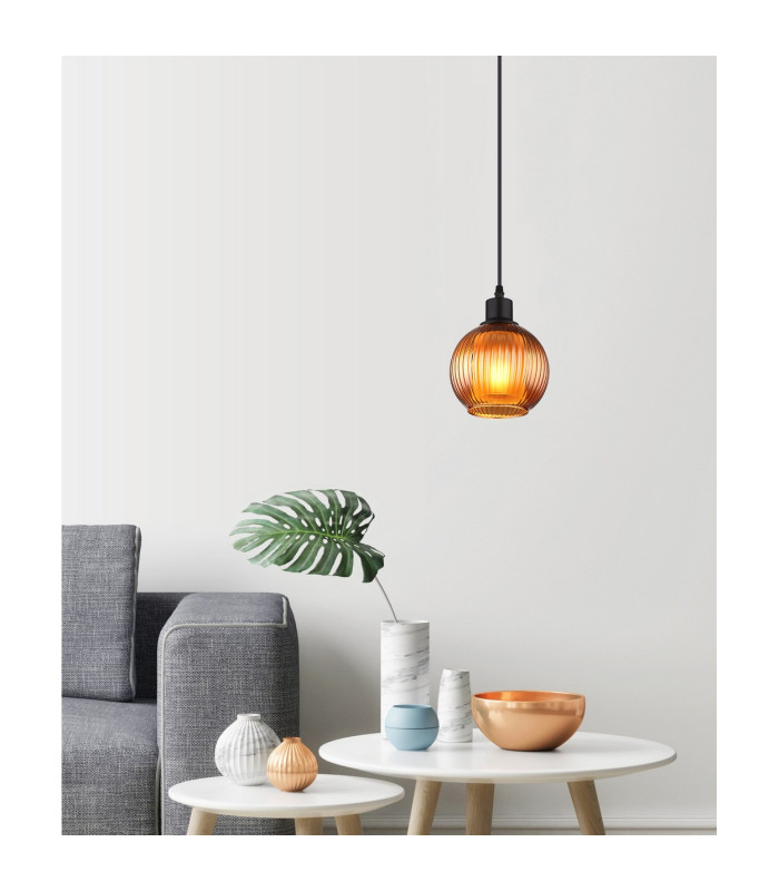 Zumba Dome Pendant Ceiling Light Matt Black Ball Bronze Glass Shade 1x E27-5