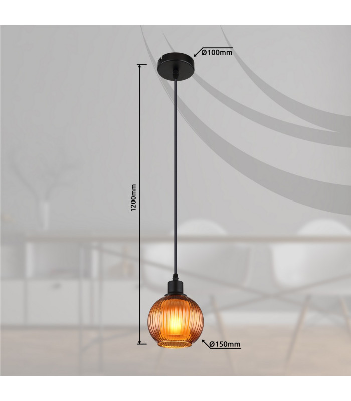 Zumba Dome Pendant Ceiling Light Matt Black Ball Bronze Glass Shade 1x E27-6