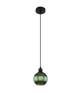 Zumba Dome Pendant Ceiling Light Matt Black Ball Green Glass Shade 1x E27-2