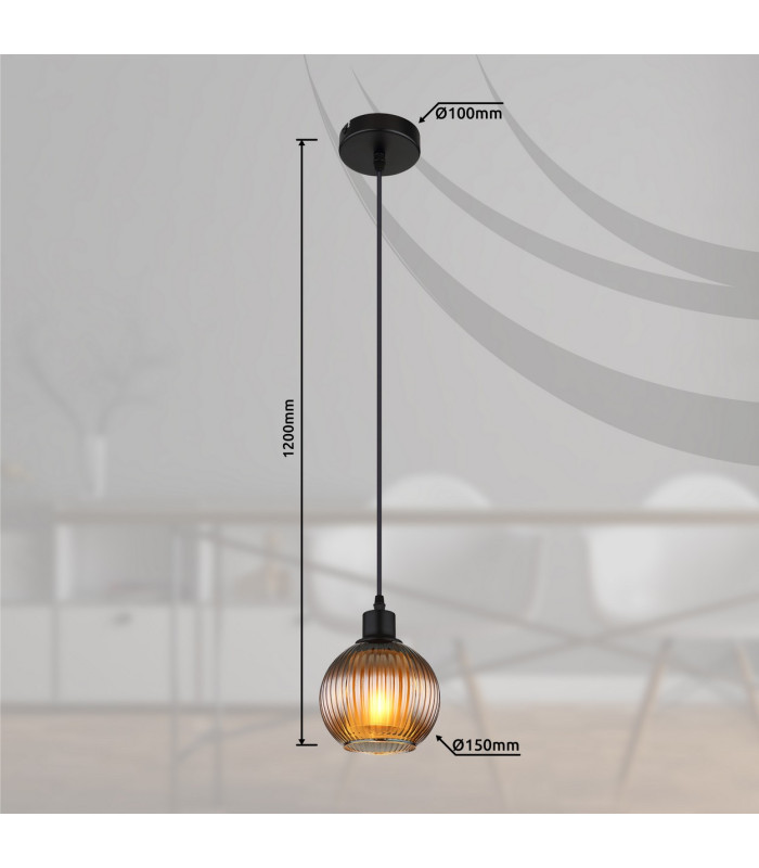 Zumba Dome Pendant Ceiling Light Matt Black Ball Glass Shade 1x E27-9
