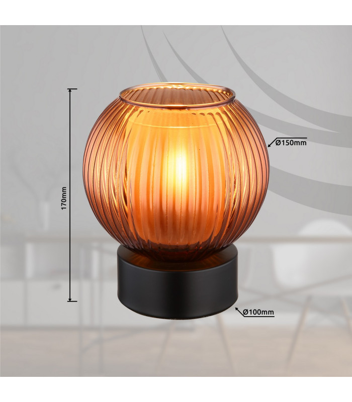 Zumba Globe Table Lamp Matt Black Ball Bronze Glass Shade 1x E27-6