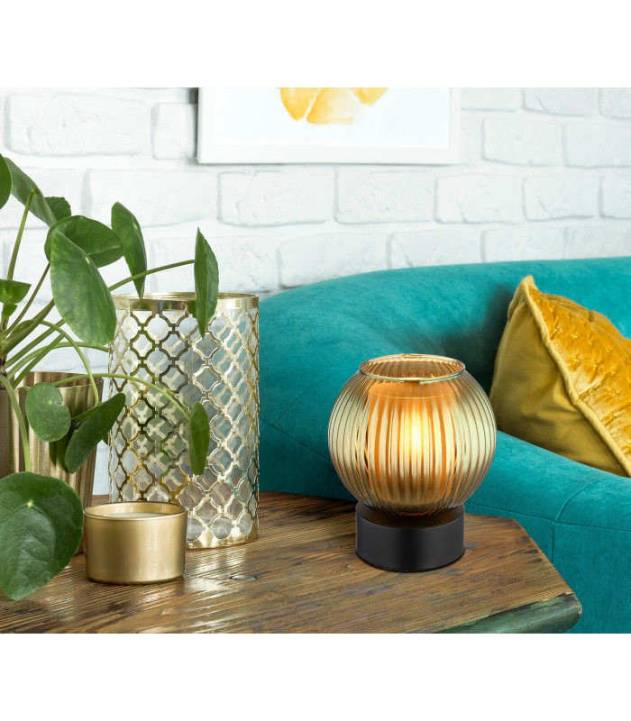Zumba Globe Table Lamp Matt Black Ball Green Glass Shade 1x E27-6