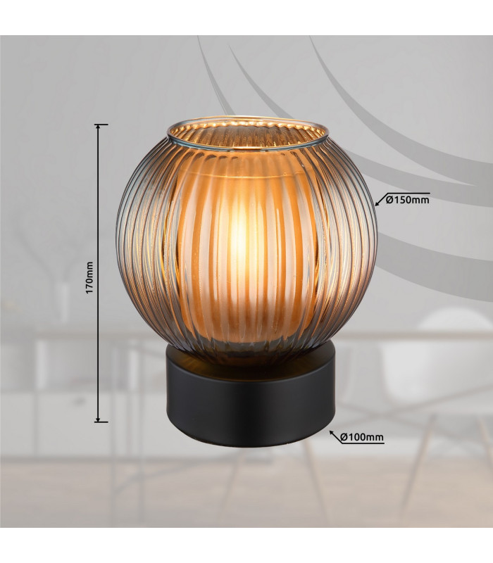 Zumba Globe Table Lamp Matt Black Ball Glass Shade 1x E27-6