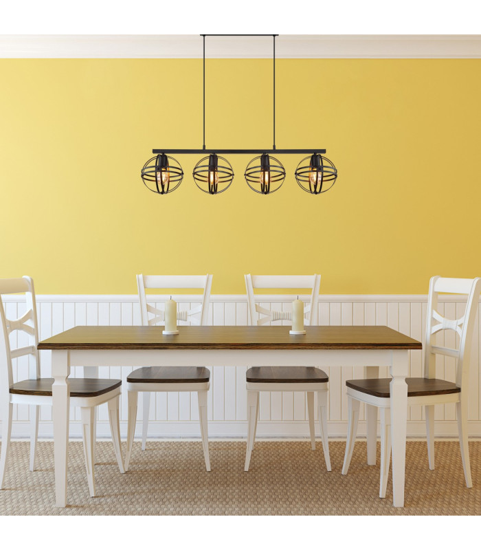 Tamara I Bar Pendant Ceiling Light Matt Black 4x E27-8