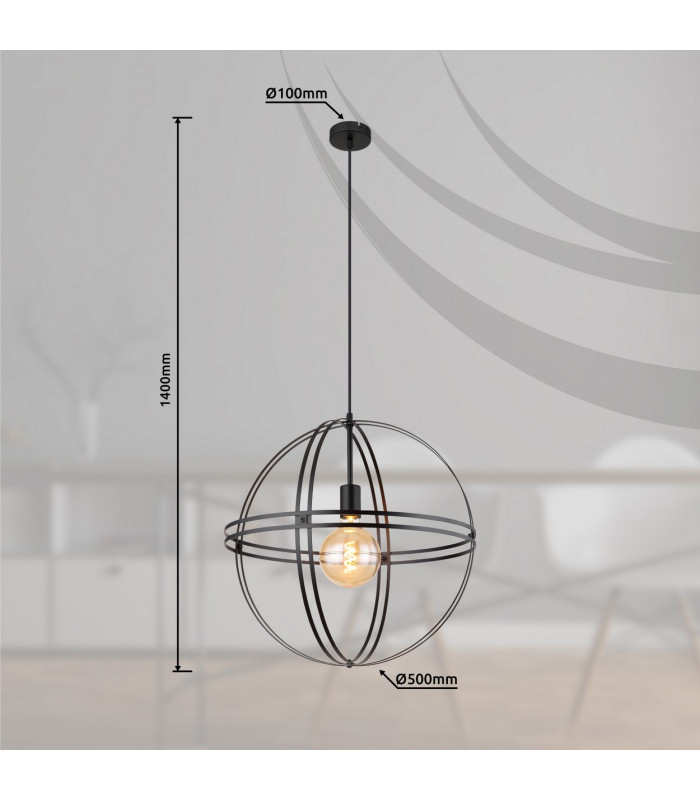 Tamara 50cm Spherical Pendant Ceiling Light Matt Black 1x E27-6