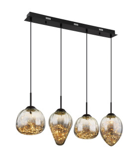 Firefly Bar Pendant Ceiling Light Matt Black Smoke Glass Shade 4x LED 3000K-1