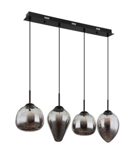 Firefly Bar Pendant Ceiling Light Matt Black Smoke Glass Shade 4x LED 3000K-2