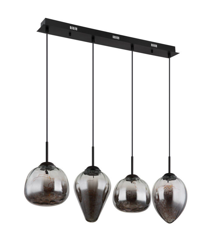 Firefly Bar Pendant Ceiling Light Matt Black Smoke Glass Shade 4x LED 3000K-2