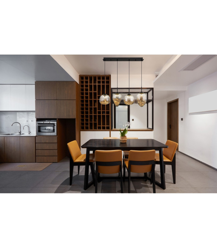 Firefly Bar Pendant Ceiling Light Matt Black Smoke Glass Shade 4x LED 3000K-5