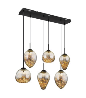Firefly Cluster Pendant Ceiling Light Matt Black Smoke Glass Shade 6x LED 3000K-1