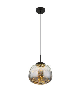 Firefly Globe Pendant Ceiling Light Matt Black Smoke Glass Shade LED 3000K-1