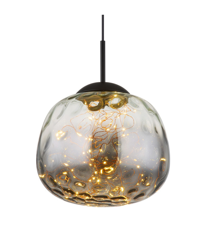 Firefly Globe Pendant Ceiling Light Matt Black Smoke Glass Shade LED 3000K-3
