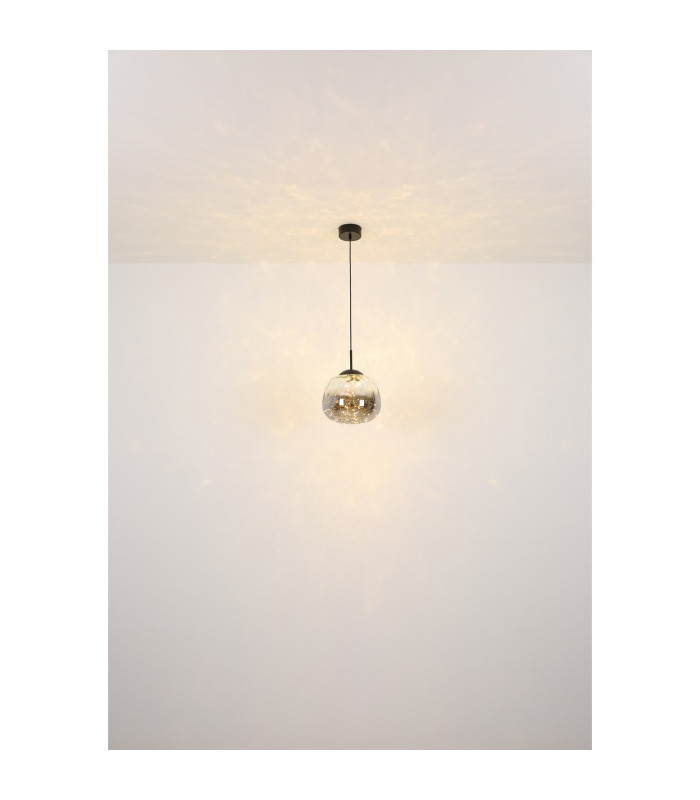 Firefly Globe Pendant Ceiling Light Matt Black Smoke Glass Shade LED 3000K-5