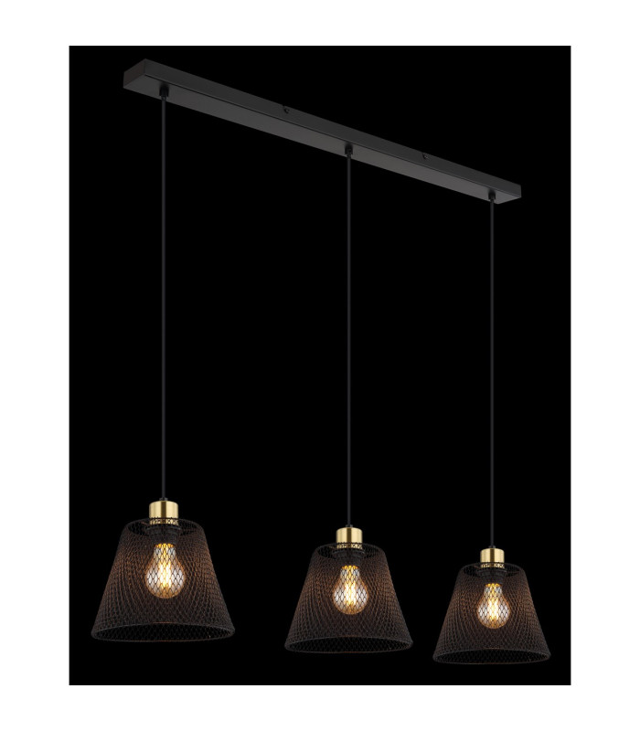 Baku Bar Pendant Ceiling Light Matt Black 3x E27-5