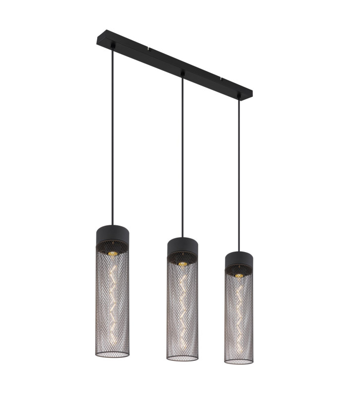 Hans Bar Pendant Ceiling Light Matt Black 3x E27-1