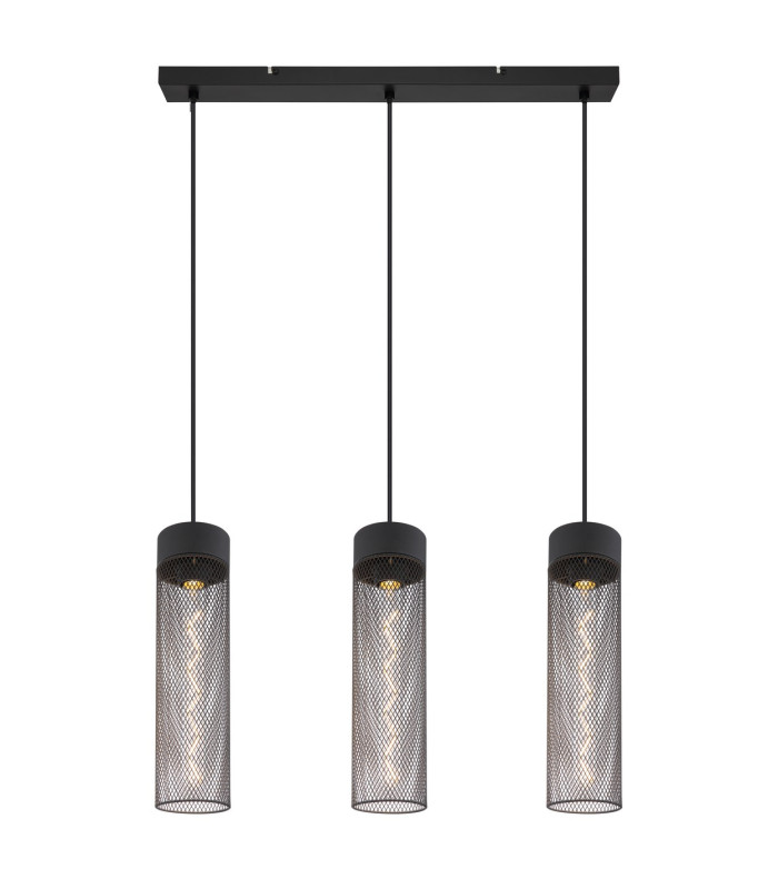 Hans Bar Pendant Ceiling Light Matt Black 3x E27-3