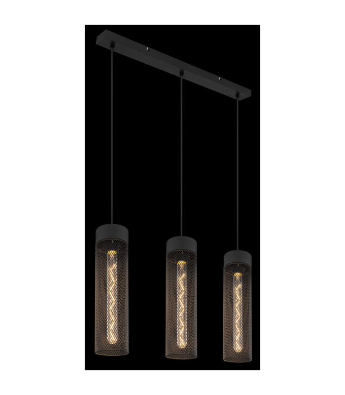 Hans Bar Pendant Ceiling Light Matt Black 3x E27-5