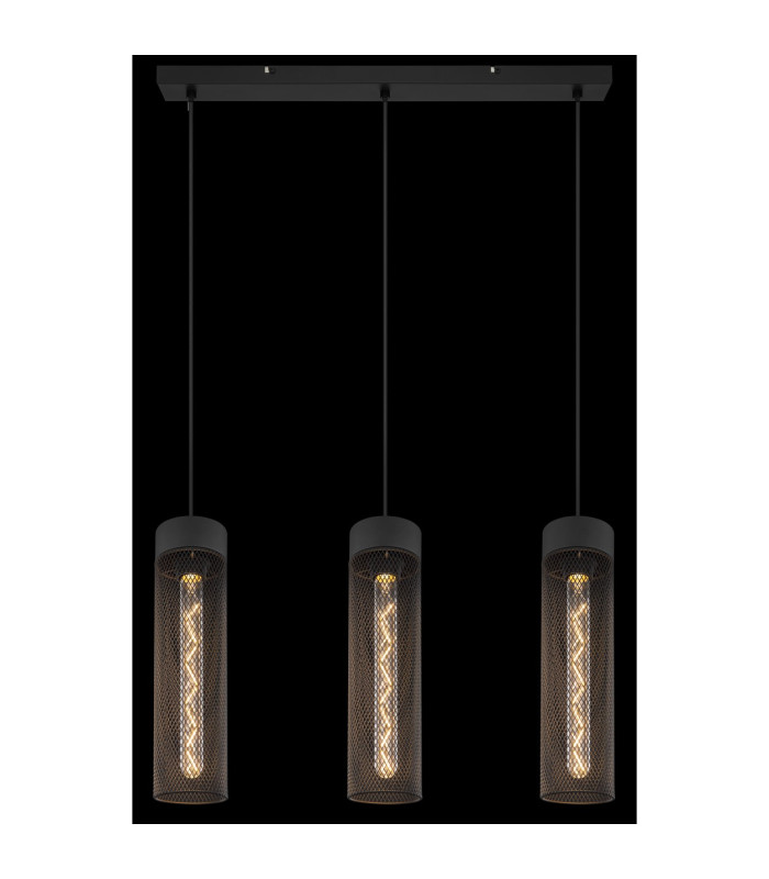 Hans Bar Pendant Ceiling Light Matt Black 3x E27-6