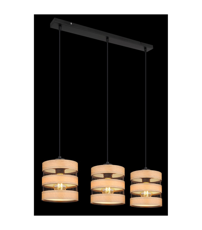 Soeni Bar Pendant Ceiling Light Matt Black 3x E27-5