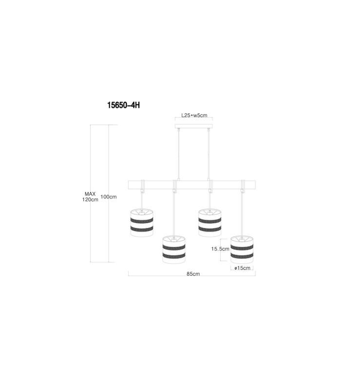 Soeni Bar Pendant Ceiling Light Matt Black 4x E27-8
