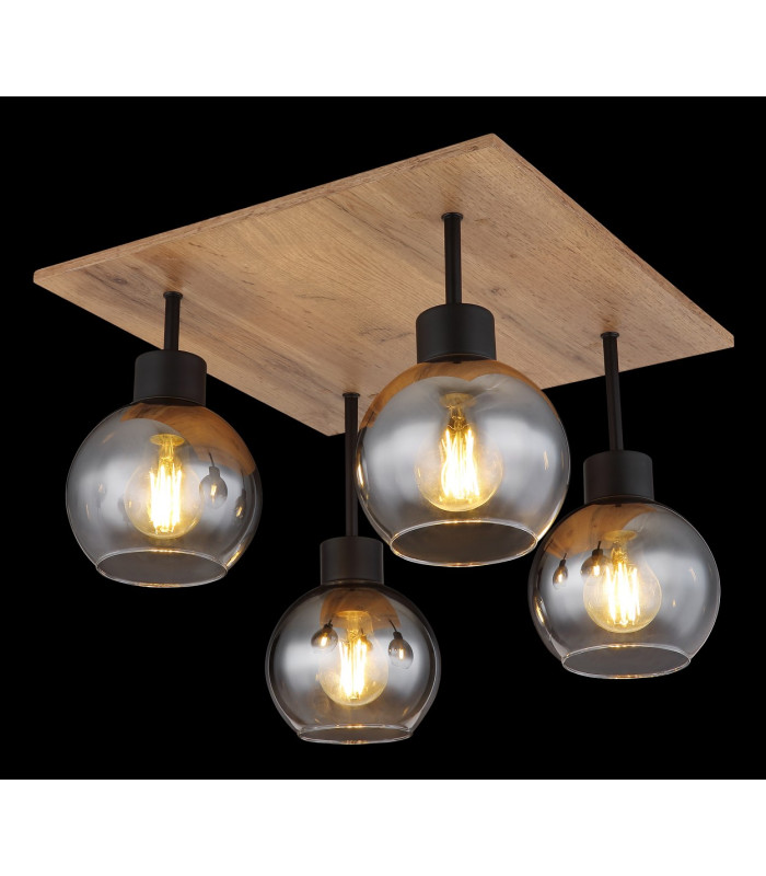 Moitas Shade Cluster Ceiling Light Matt Black Smoke Glass Shade 4x E27-5
