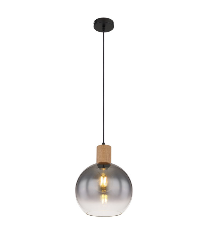 Moitas Dome Pendant Ceiling Light Matt Black Smoke Glass Shade 1x E27-1