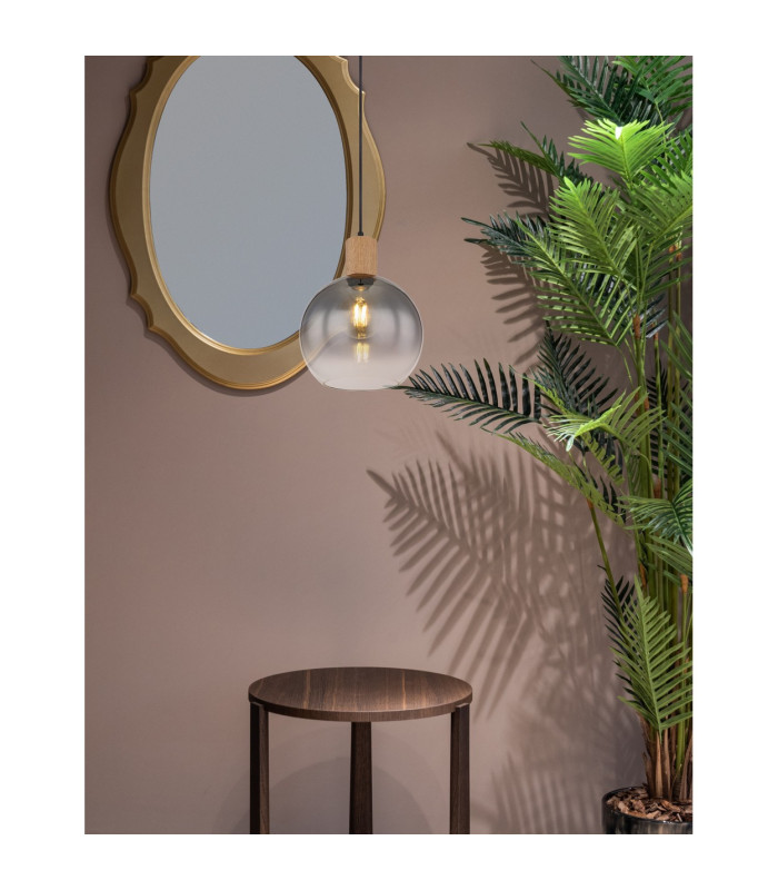 Moitas Dome Pendant Ceiling Light Matt Black Smoke Glass Shade 1x E27-5