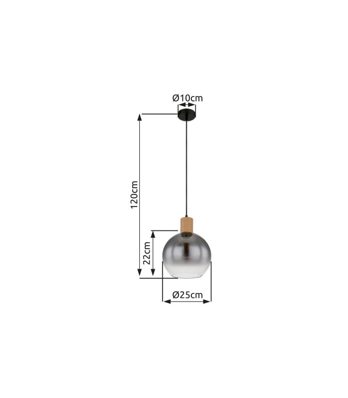 Moitas Dome Pendant Ceiling Light Matt Black Smoke Glass Shade 1x E27-7