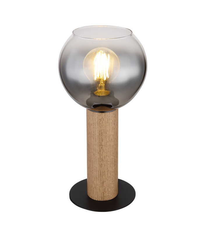 Moitas Globe Table Lamp Matt Black Smoke Glass Shade 1x E27-1