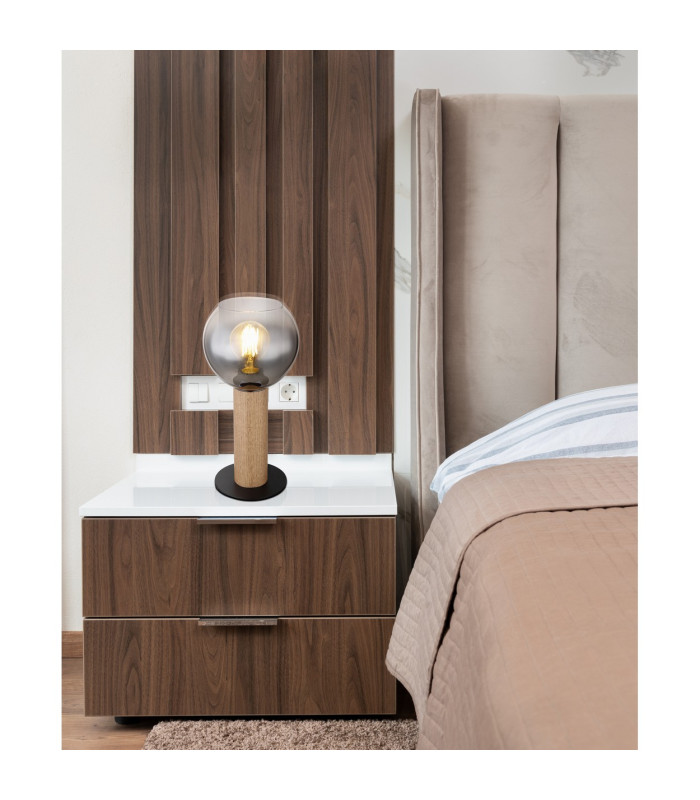 Moitas Globe Table Lamp Matt Black Smoke Glass Shade 1x E27-9