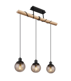 Richard Bar Pendant Ceiling Light Matt Black Smoke Glass Shade 3x E27-1