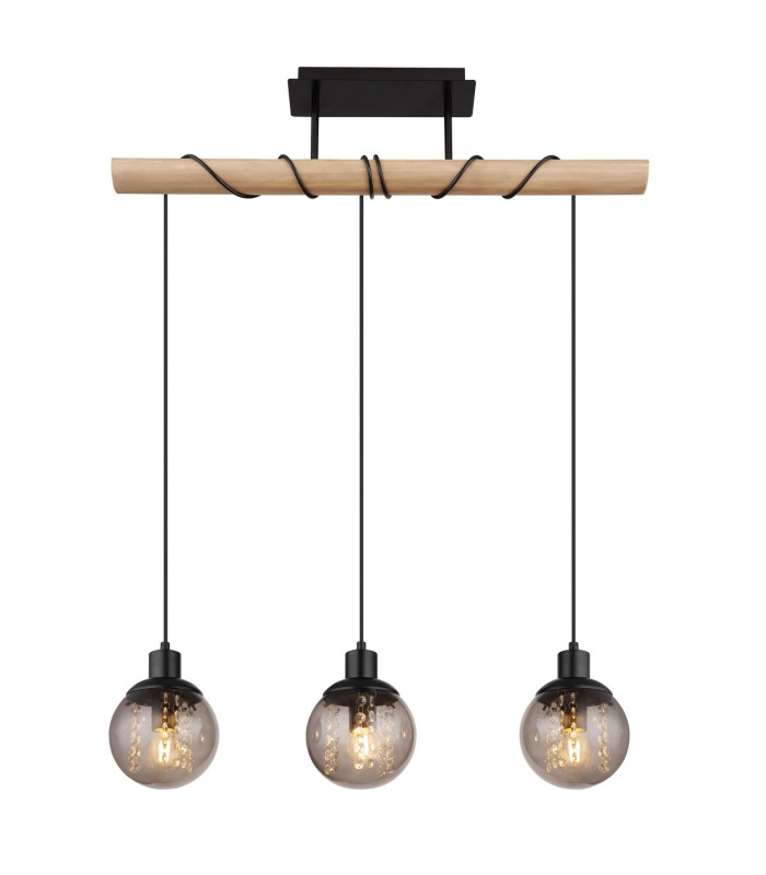 Richard Bar Pendant Ceiling Light Matt Black Smoke Glass Shade 3x E27-3