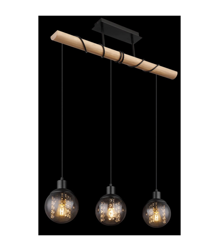 Richard Bar Pendant Ceiling Light Matt Black Smoke Glass Shade 3x E27-5
