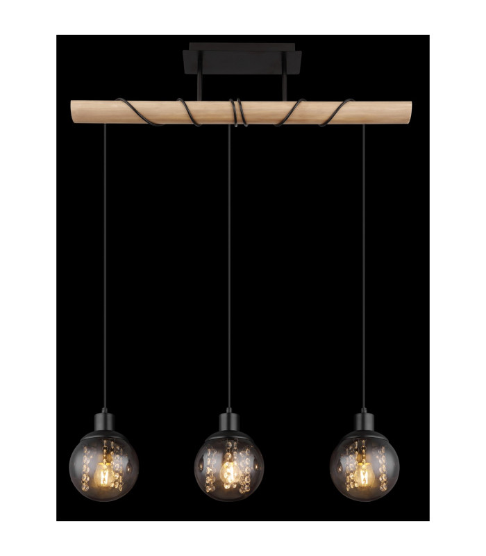 Richard Bar Pendant Ceiling Light Matt Black Smoke Glass Shade 3x E27-6