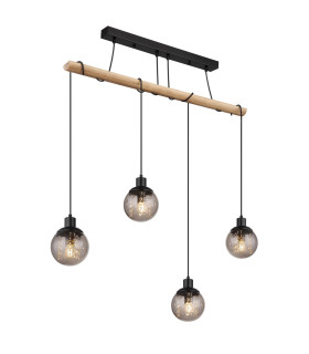 Richard Bar Pendant Ceiling Light Matt Black Smoke Glass Shade 4x E27-1