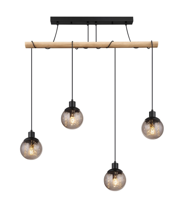 Richard Bar Pendant Ceiling Light Matt Black Smoke Glass Shade 4x E27-3