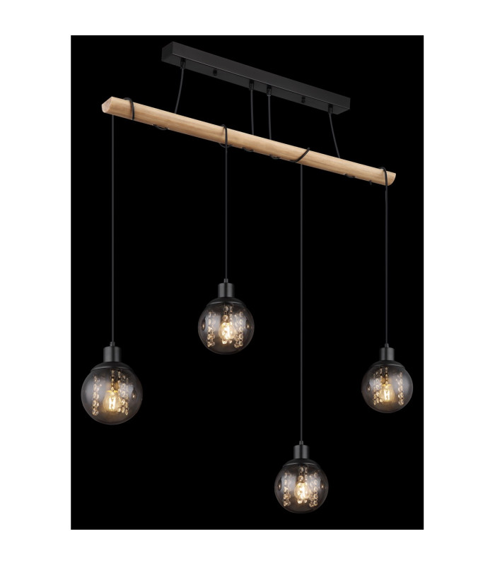 Richard Bar Pendant Ceiling Light Matt Black Smoke Glass Shade 4x E27-5