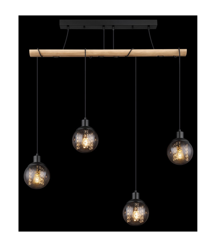 Richard Bar Pendant Ceiling Light Matt Black Smoke Glass Shade 4x E27-6