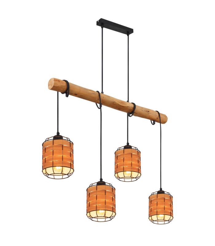 Elmar Bar Pendant Ceiling Light Matt Black Wood 4x E27-1