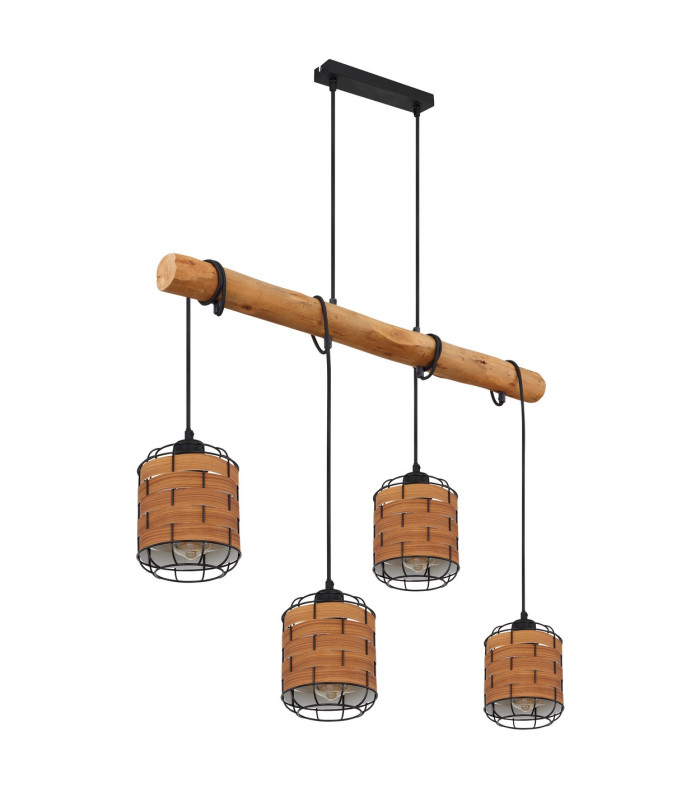Elmar Bar Pendant Ceiling Light Matt Black Wood 4x E27-2