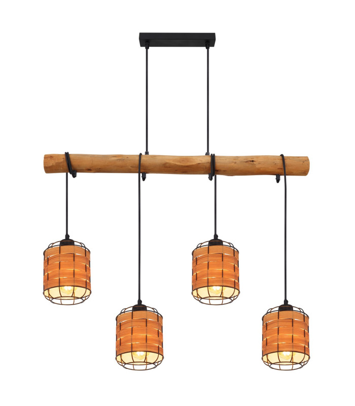 Elmar Bar Pendant Ceiling Light Matt Black Wood 4x E27-3