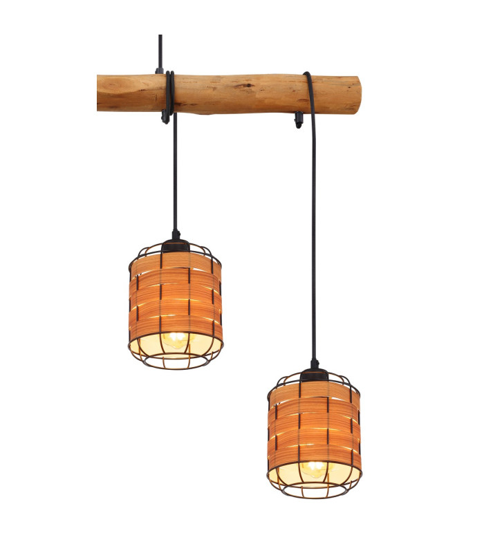 Elmar Bar Pendant Ceiling Light Matt Black Wood 4x E27-4